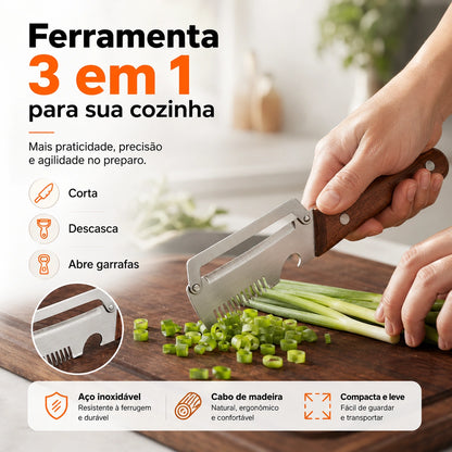 Cortador de cebolinha integrado ao descascador