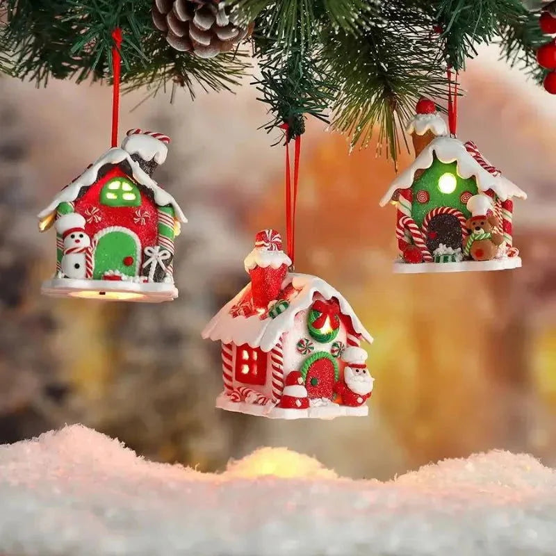 Enfeite de Natal Rústico Pingente de Casinhas para Árvore de Natal