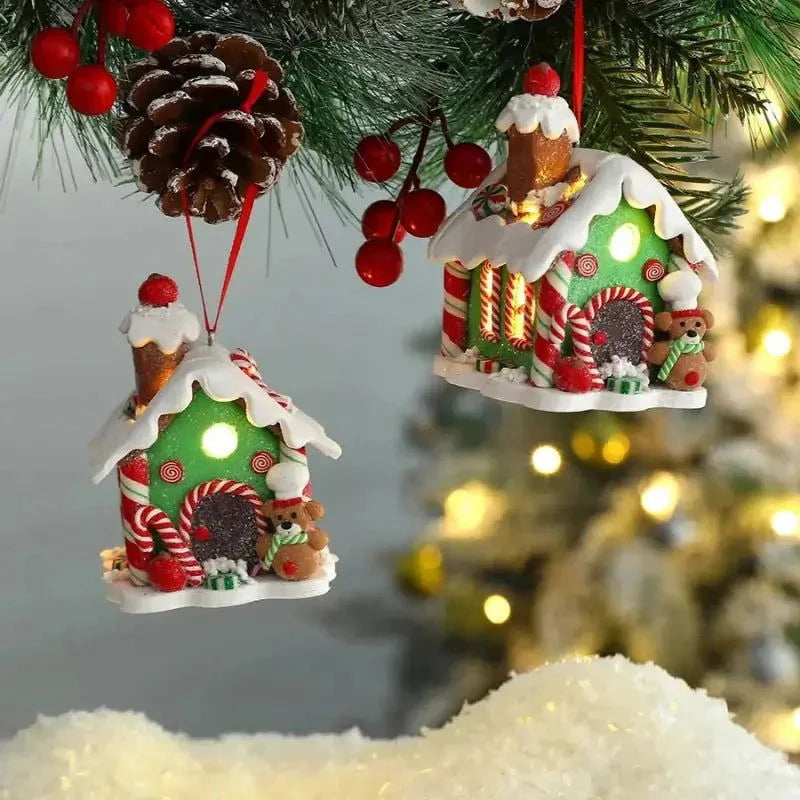 Enfeite de Natal Rústico Pingente de Casinhas para Árvore de Natal