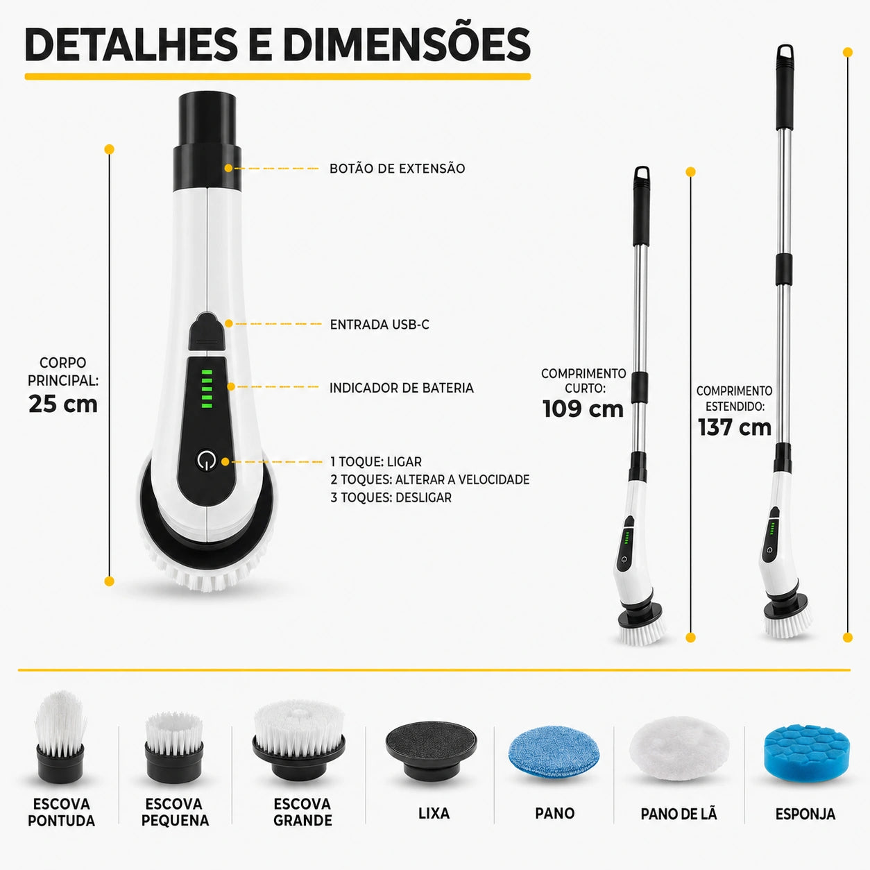 Escova Elétrica de Limpeza 9 em 1 Recarregável