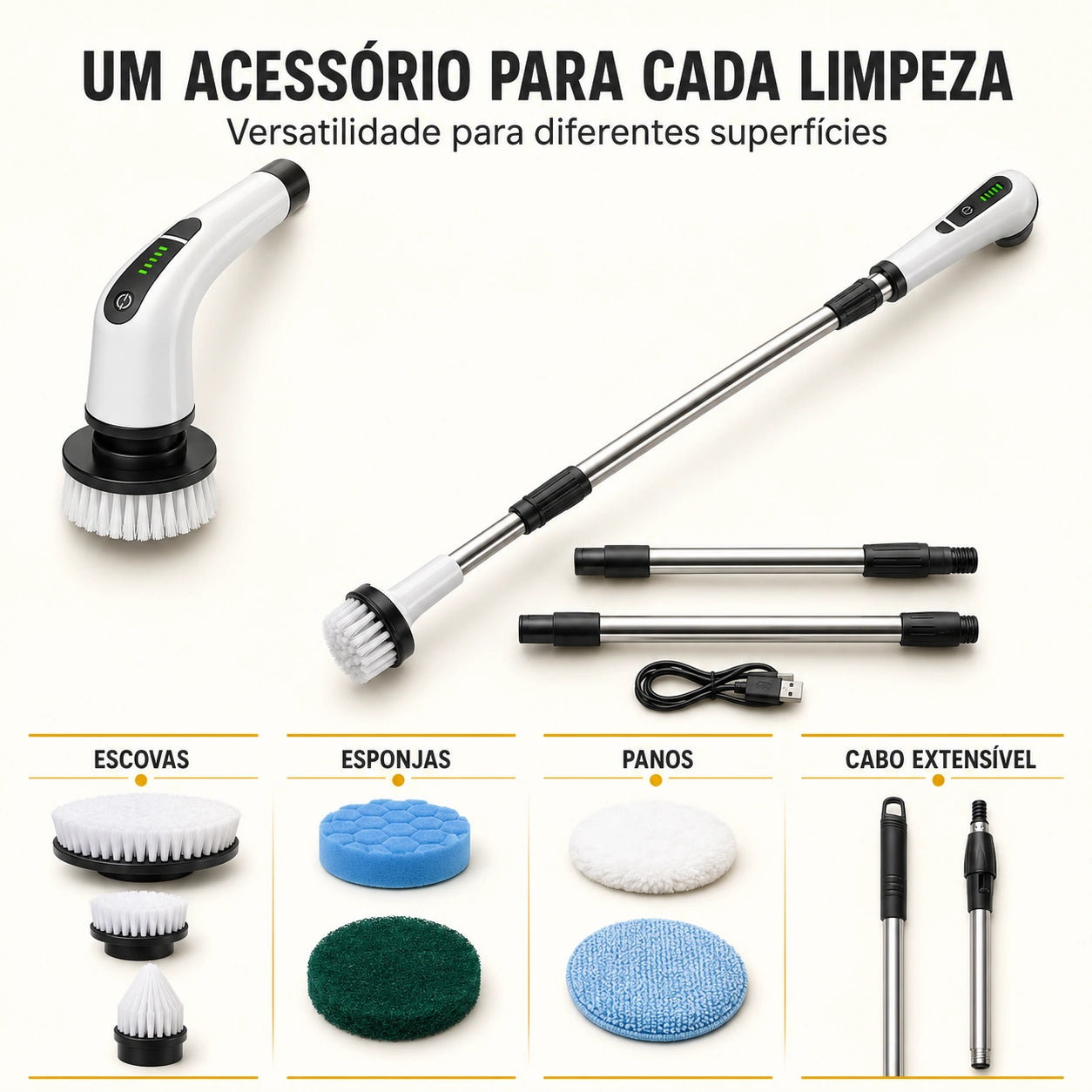 Escova Elétrica de Limpeza 9 em 1 Recarregável