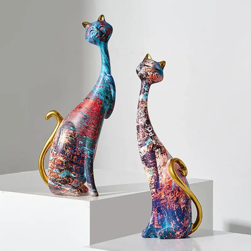 Escultura de Gato em Resina Estilo Europeu para Decoração