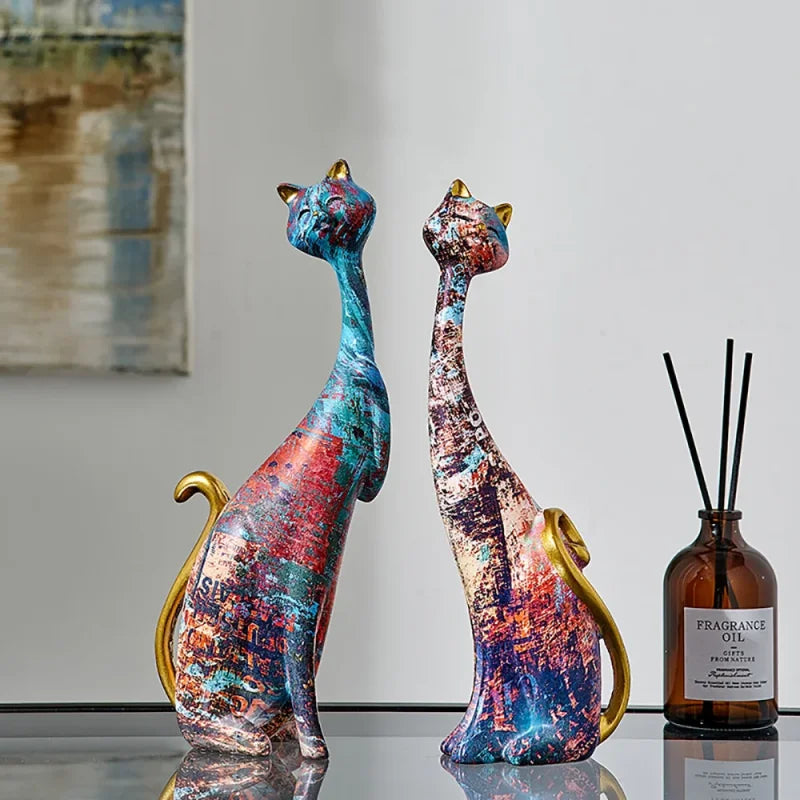 Escultura de Gato em Resina Estilo Europeu para Decoração