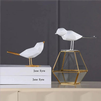 Escultura Decorativa de Pássaro Geométrico em Resina - Arte Moderna para Decoração