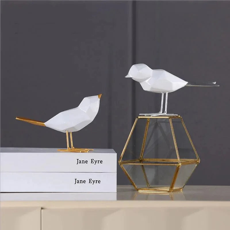 Escultura Decorativa de Pássaro Geométrico em Resina - Arte Moderna para Decoração