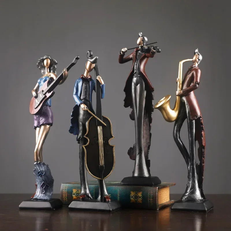 Escultura Decorativa de Resina de Instrumentos Musicais em Estilo Vintage