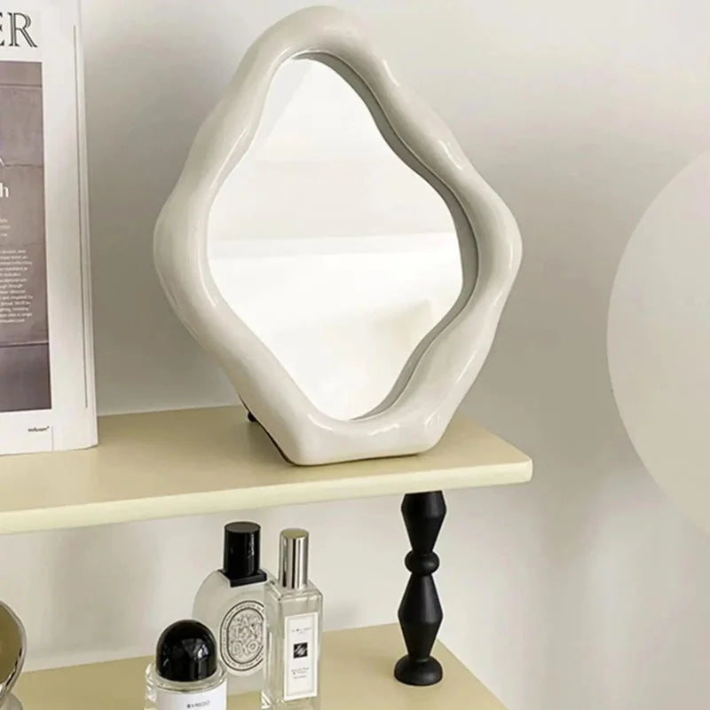 Espelho de Mesa Oval Prateado para Maquiagem e Decoração