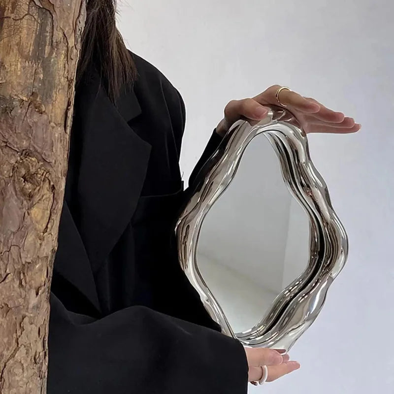Espelho de Mesa Oval Prateado para Maquiagem e Decoração