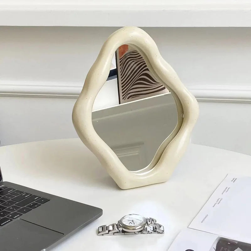 Espelho de Mesa Oval Prateado para Maquiagem e Decoração