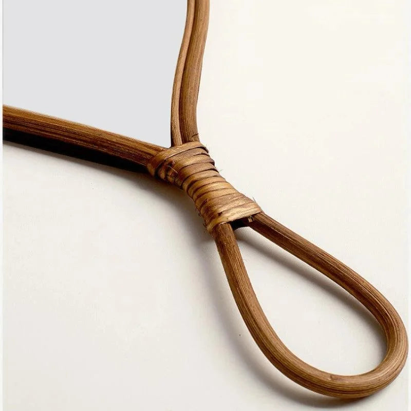 Espelho Oval de Rattan Natural Artesanal para Decoração de Interiores