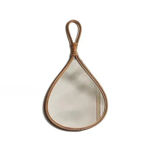 Espelho Oval de Rattan Natural Artesanal para Decoração de Interiores