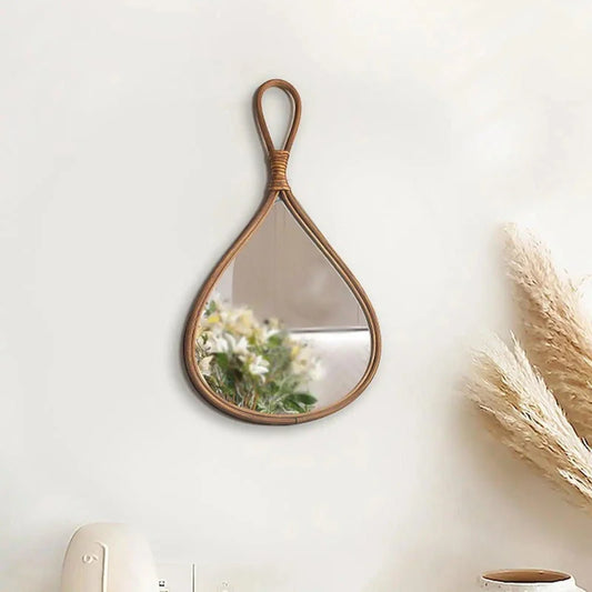 Espelho Oval de Rattan Natural Artesanal para Decoração de Interiores