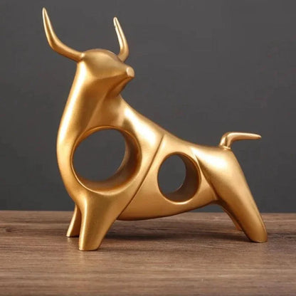 Estátua Abstrata de Touro Dourado em Resina para Decoração de Interiores