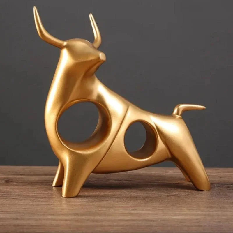 Estátua Abstrata de Touro Dourado em Resina para Decoração de Interiores