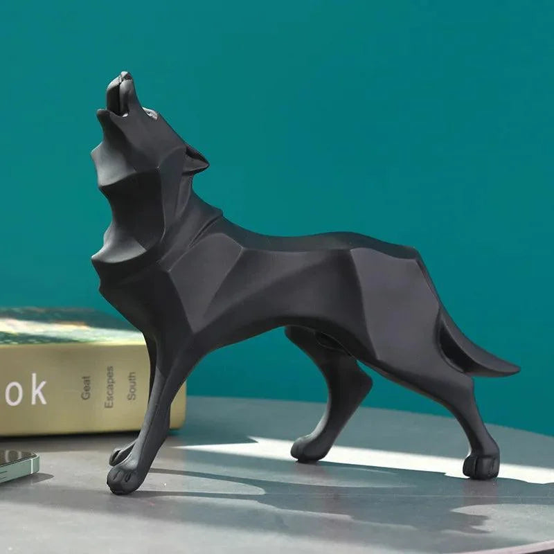 Estátua de Lobo Geométrico em Resina no Estilo Nórdico