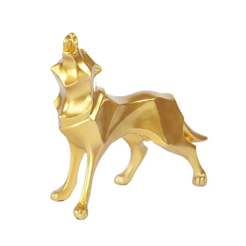 Estátua de Lobo Geométrico em Resina no Estilo Nórdico