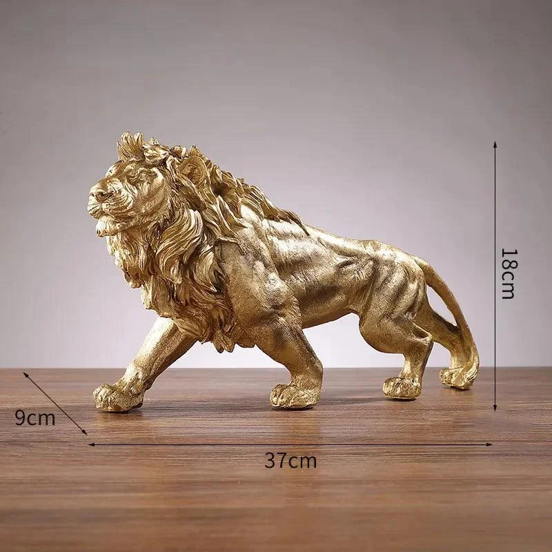 Estátua Decorativa de Leão Dourado em Resina para Ambientes