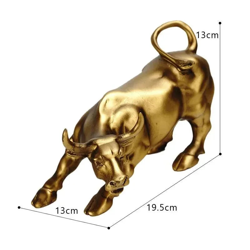 Estátua Decorativa Touro de Wall Street Dourado em Resina - Acessório de Decoração
