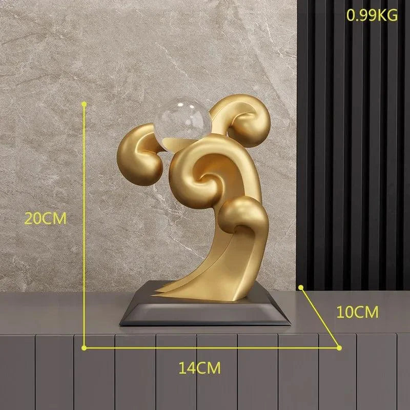 Estátua Moderna de Resina com Bola de Cristal para Decoração de Interiores