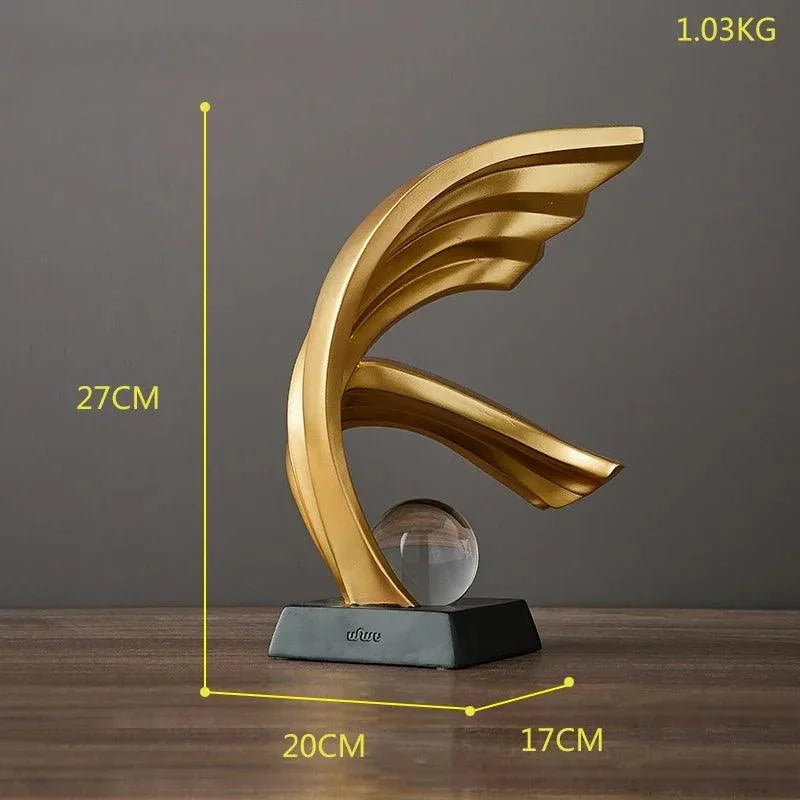 Estátua Moderna de Resina com Bola de Cristal para Decoração de Interiores