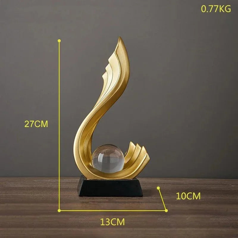 Estátua Moderna de Resina com Bola de Cristal para Decoração de Interiores