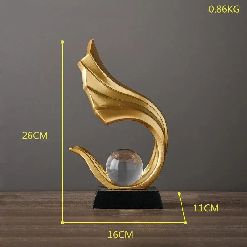 Estátua Moderna de Resina com Bola de Cristal para Decoração de Interiores