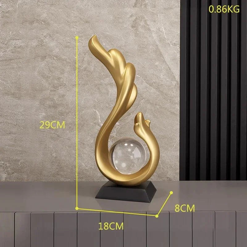 Estátua Moderna de Resina com Bola de Cristal para Decoração de Interiores