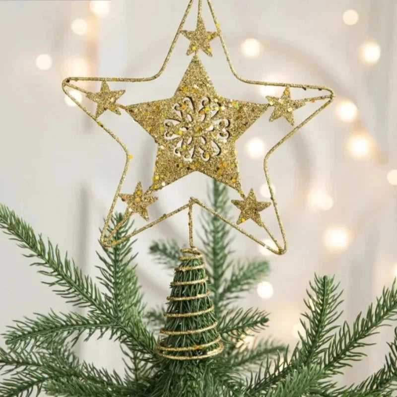 Estrela Dourada de Ferro para Topo de Árvore de Natal Decorativa