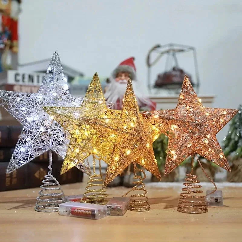 Estrela LED para Topo de Árvore de Natal com Fio de Cobre - Decoração Festiva Brilhante