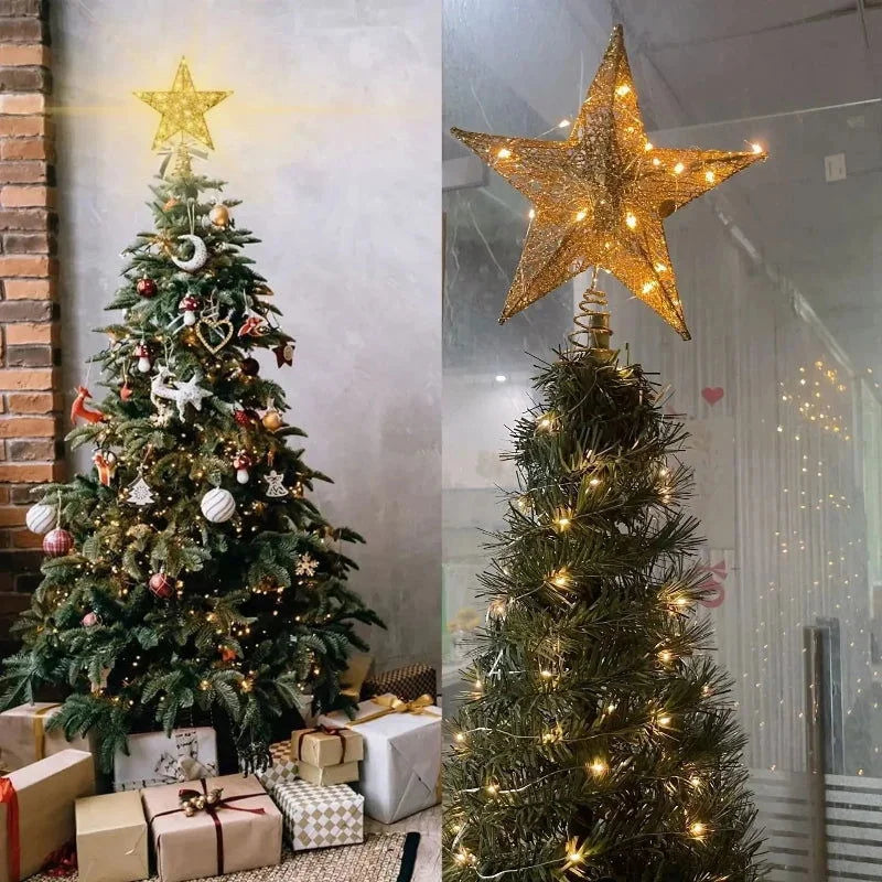 Estrela LED para Topo de Árvore de Natal com Fio de Cobre - Decoração Festiva Brilhante
