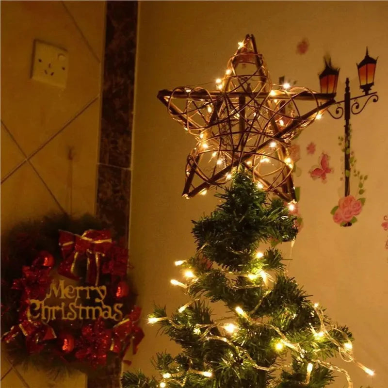 Estrela LED Rústica Decorativa para Topo de Árvore de Natal