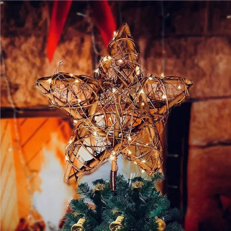 Estrela LED Rústica Decorativa para Topo de Árvore de Natal