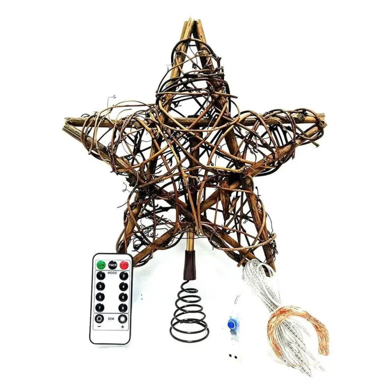 Estrela LED Rústica Decorativa para Topo de Árvore de Natal