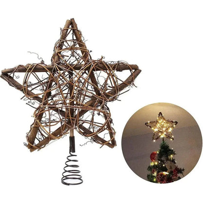Estrela LED Rústica Decorativa para Topo de Árvore de Natal