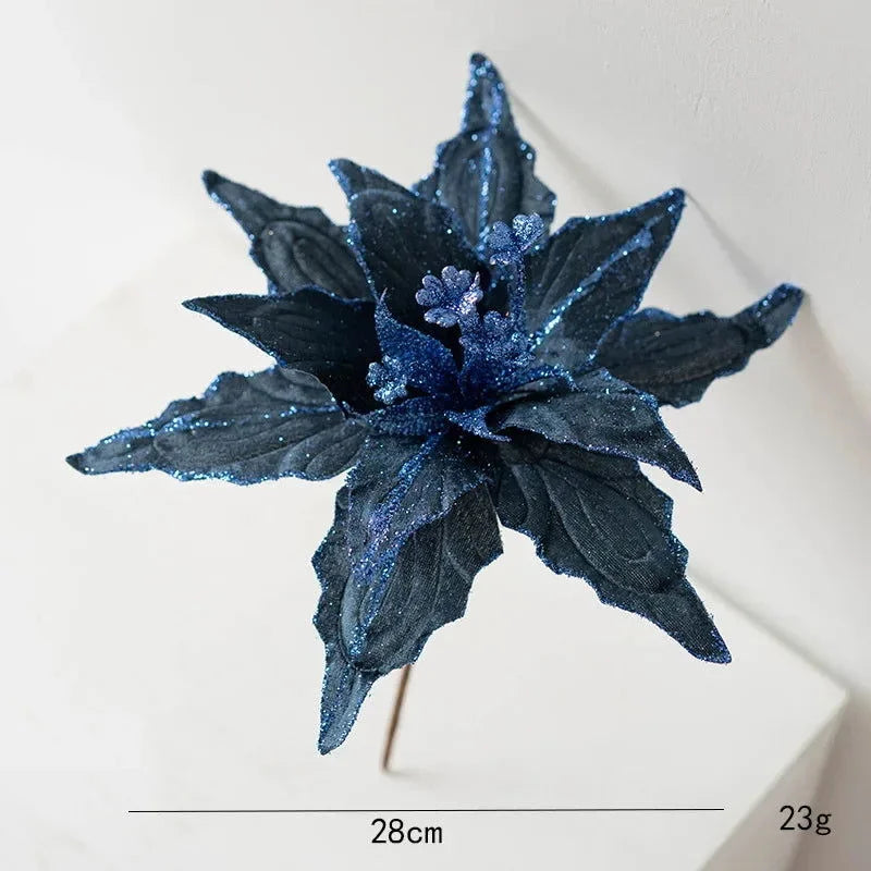 Flor Decorativa Natalina Flanela Dourada para Arranjos e Árvore de Natal