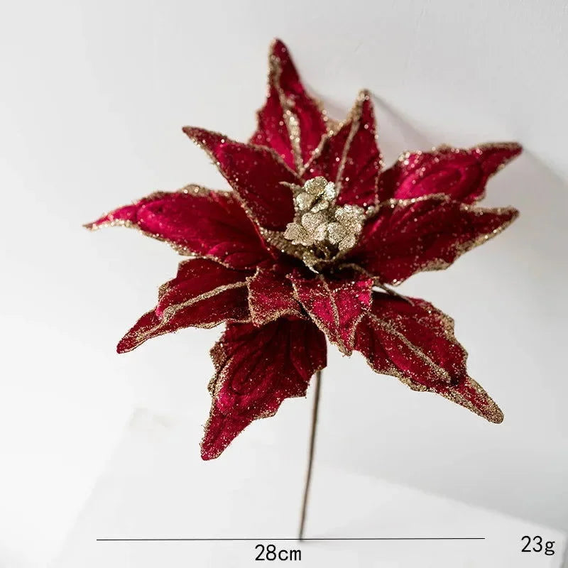 Flor Decorativa Natalina Flanela Dourada para Arranjos e Árvore de Natal