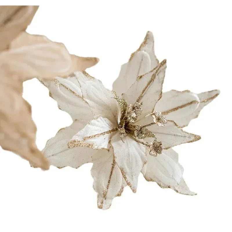 Flor Decorativa Natalina Flanela Dourada para Arranjos e Árvore de Natal