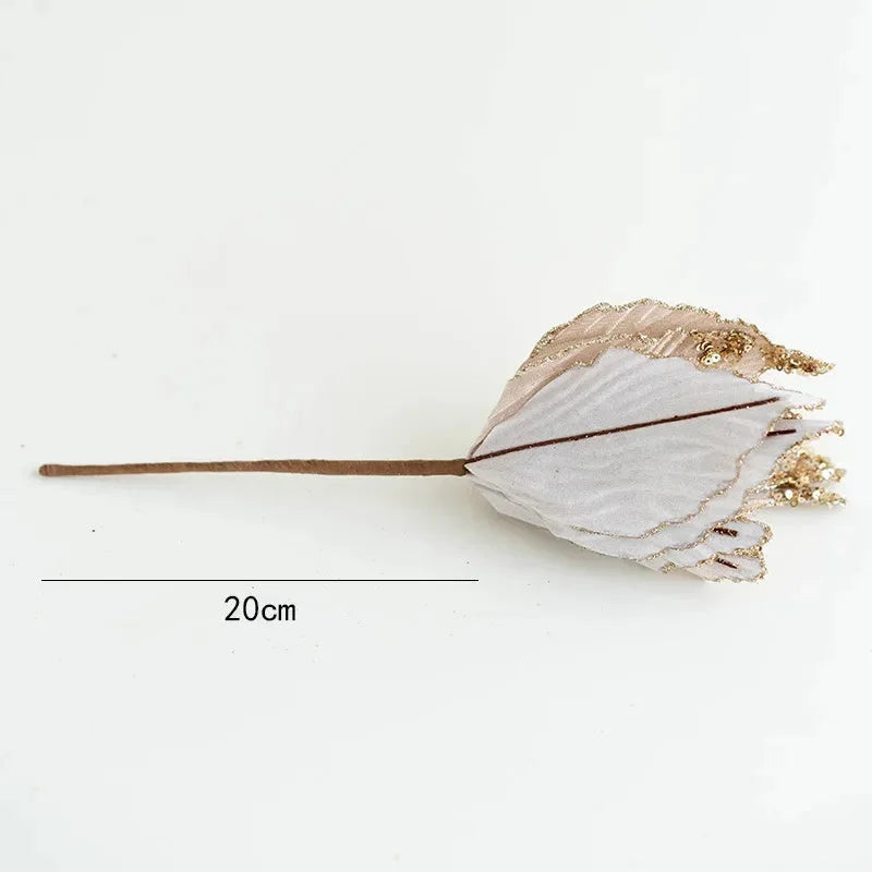 Flor Decorativa Natalina Flanela Dourada para Arranjos e Árvore de Natal