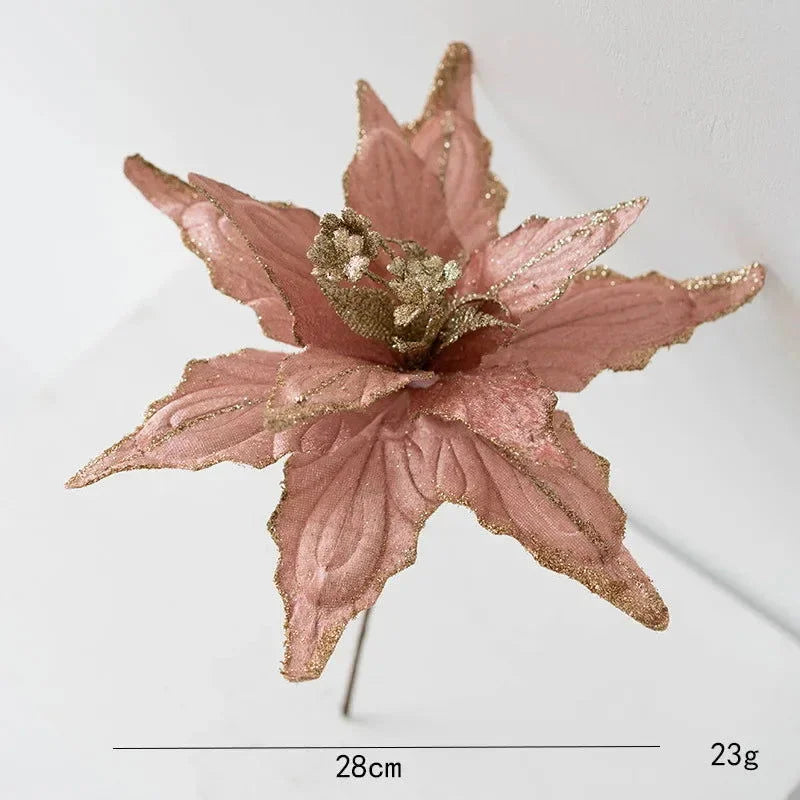 Flor Decorativa Natalina Flanela Dourada para Arranjos e Árvore de Natal