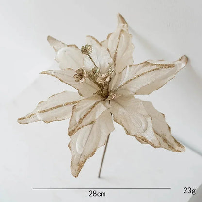 Flor Decorativa Natalina Flanela Dourada para Arranjos e Árvore de Natal