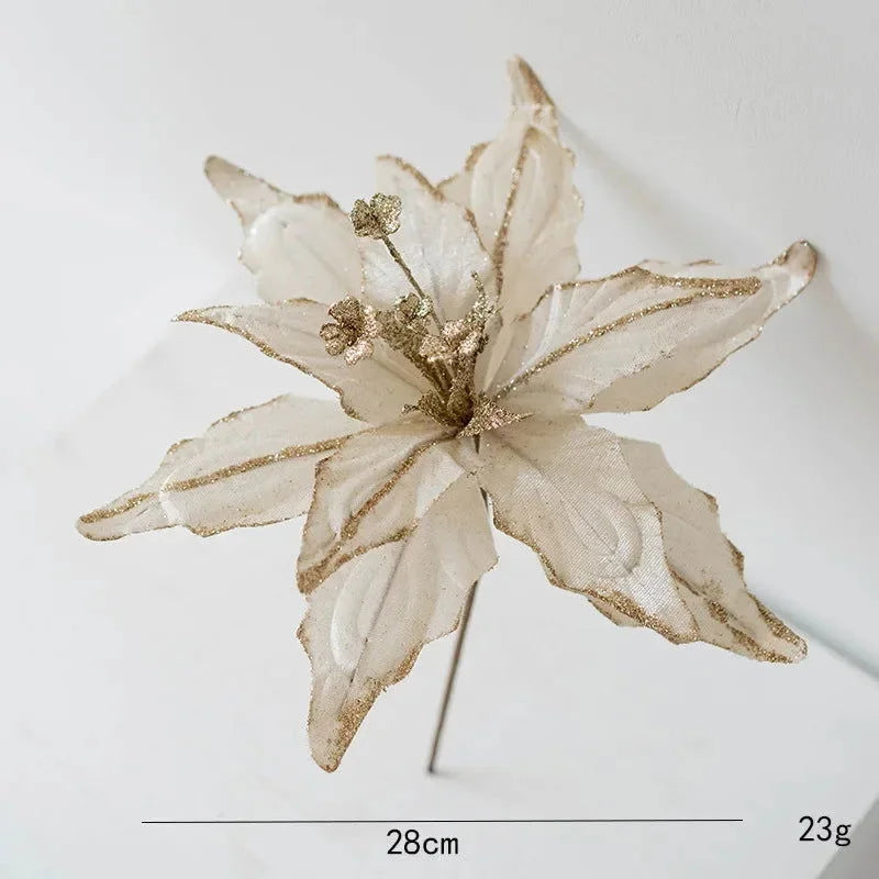 Flor Decorativa Natalina Flanela Dourada para Arranjos e Árvore de Natal