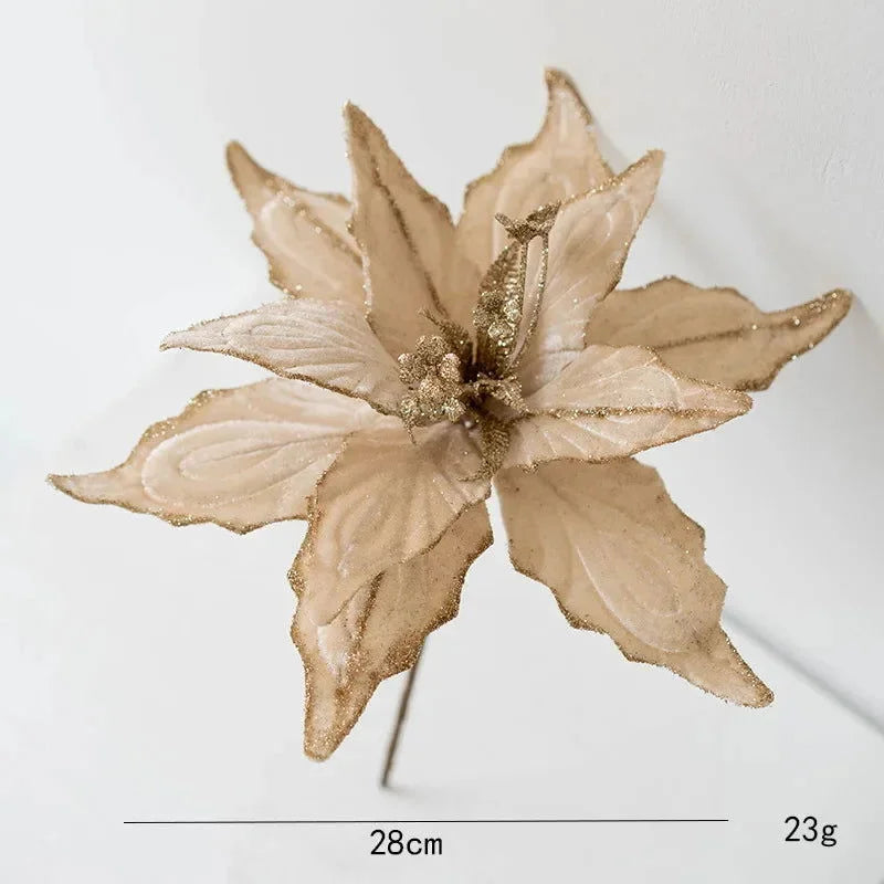 Flor Decorativa Natalina Flanela Dourada para Arranjos e Árvore de Natal