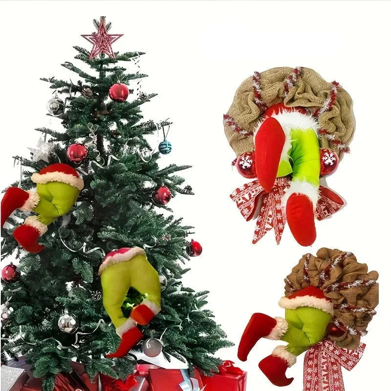Guirlanda Natalina com Pernas de Duende e Juta para Porta - Decoração Festiva
