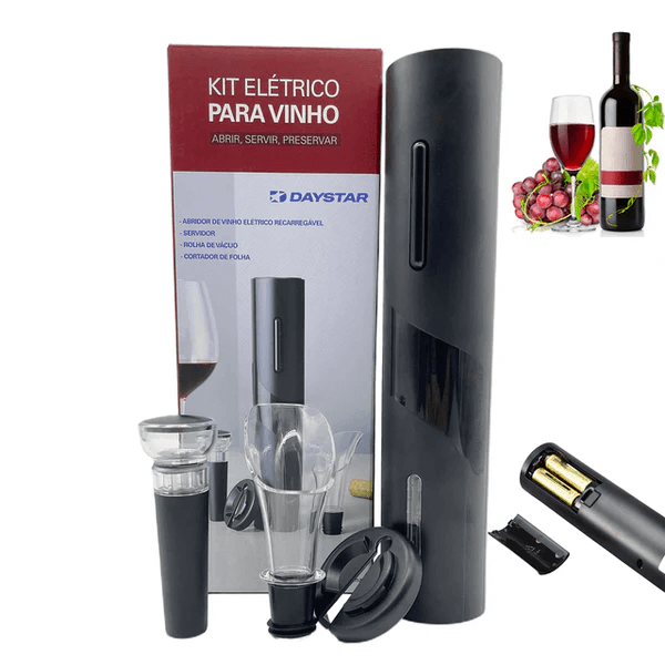 KIT Abridor De Vinho Saca Rolha Elétrico