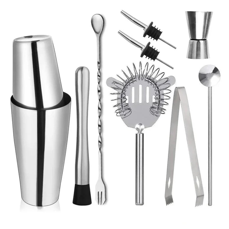 Kit de Bartender em Aço Inoxidável com Shaker e Ferramentas de Coquetel