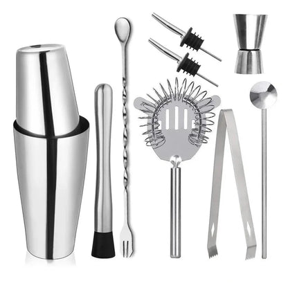 Kit de Bartender em Aço Inoxidável com Shaker e Ferramentas de Coquetel