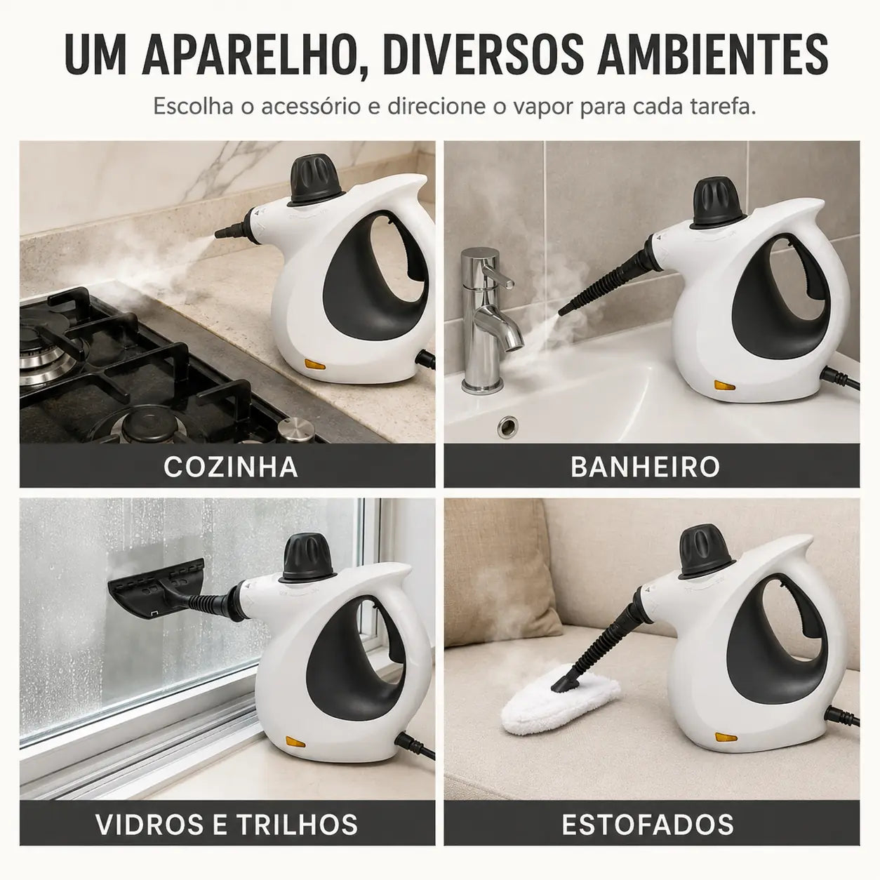 Limpador a Vapor Portátil Alta Pressão 220V — Kit com Acessórios para Cozinha, Sofá, Banheiro, Vidros e Carro