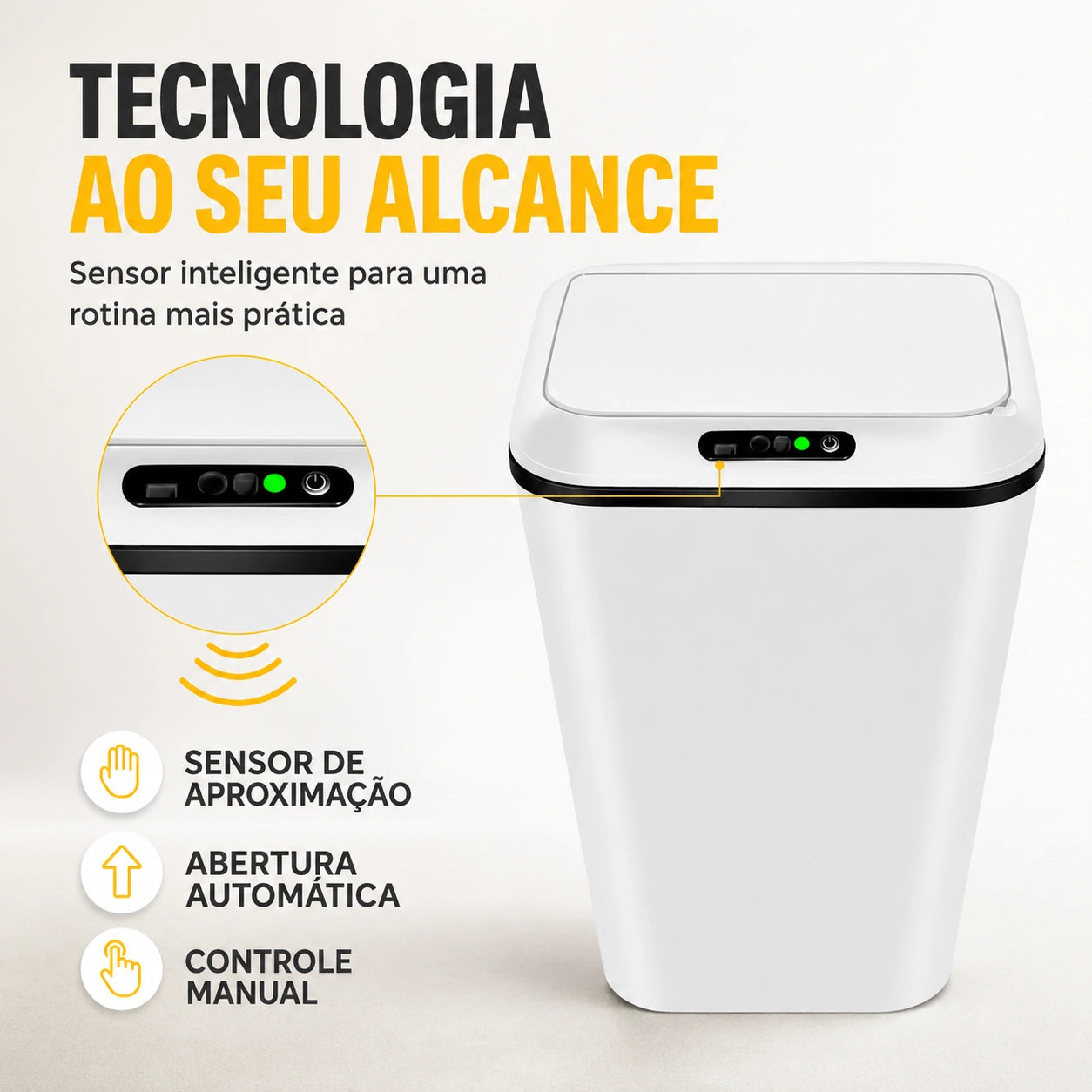 Lixeira Automática com Sensor 16 Litros Recarregável USB