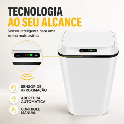 Lixeira Automática com Sensor 16 Litros Recarregável USB