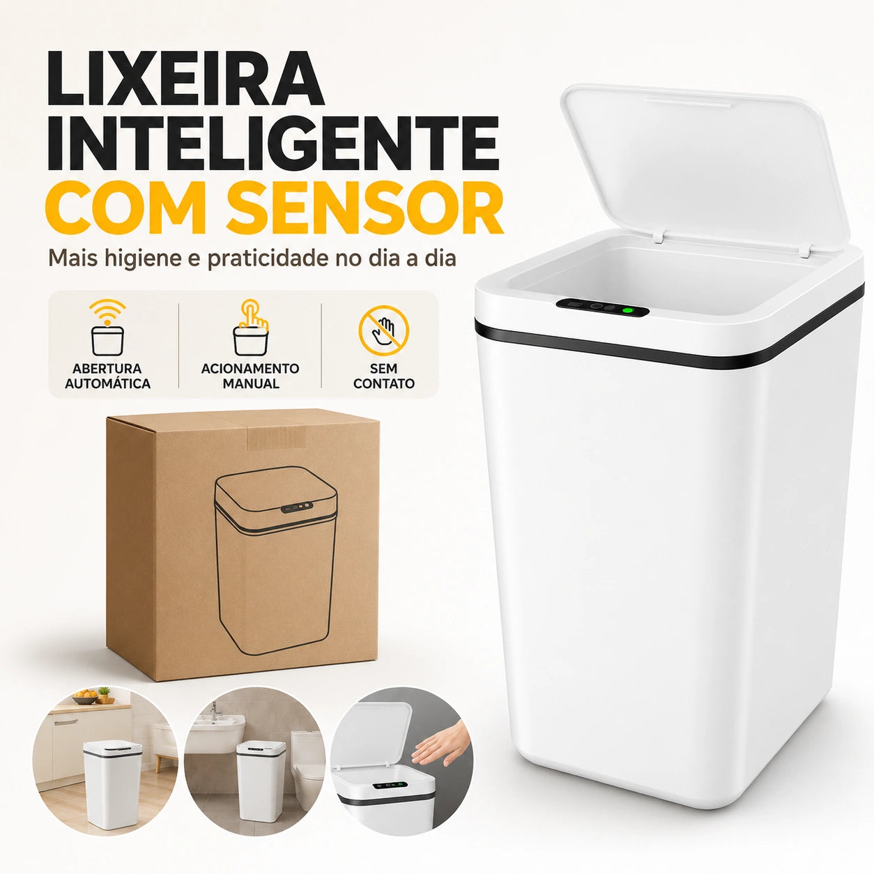 Lixeira Automática com Sensor 16 Litros Recarregável USB